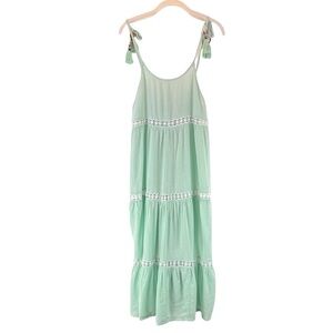 Rachel Zoe Linen Blend Mint Green Midi Coverup Dress Tie Tassle Straps M